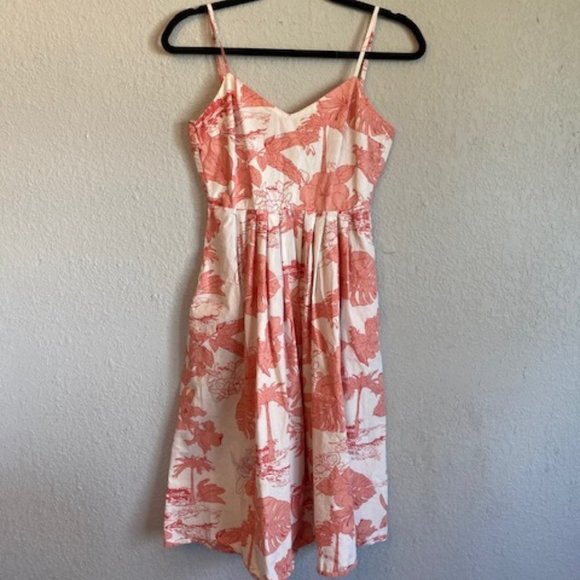 Zara Dresses & Skirts - Zara - Orange Floral Strapless MIDI Dress Vneck